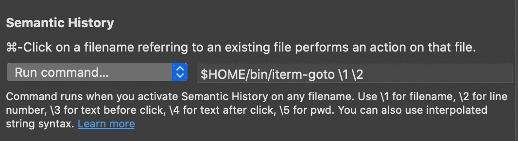 Screenshot of iTerm's Semantic History setting
